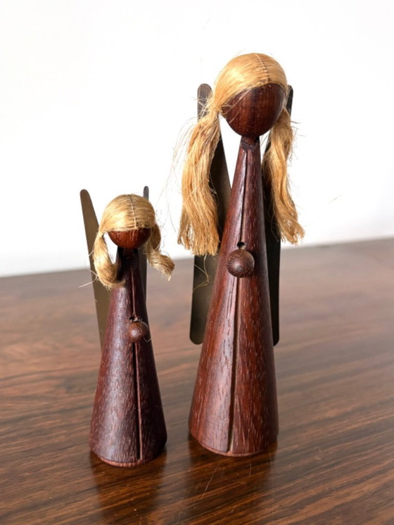 Image 1 of Vintage Danish-style Christmas angels in teak wood, 1960s