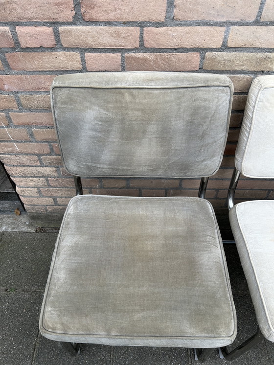 Image 1 of 5 sedie vintage in tessuto a coste con struttura in tubo cromato
