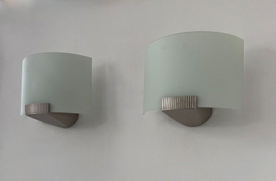 Image 1 of Coppia di applique vintage, metallo e vetro smerigliato, Francia, 1970