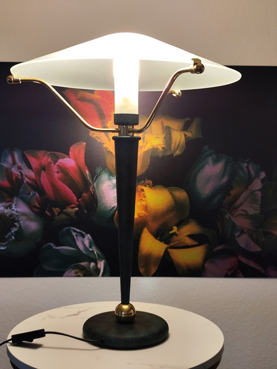 Image 1 of Lámpara de mesa posmoderna "Seta" de Wofi – latón y cristal – década de 1990