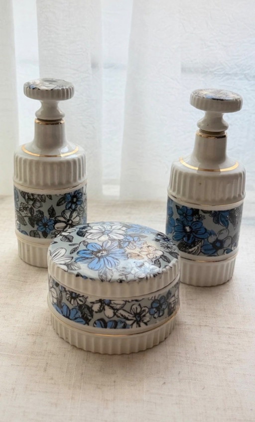 Floral ceramic vanity set, 1970s