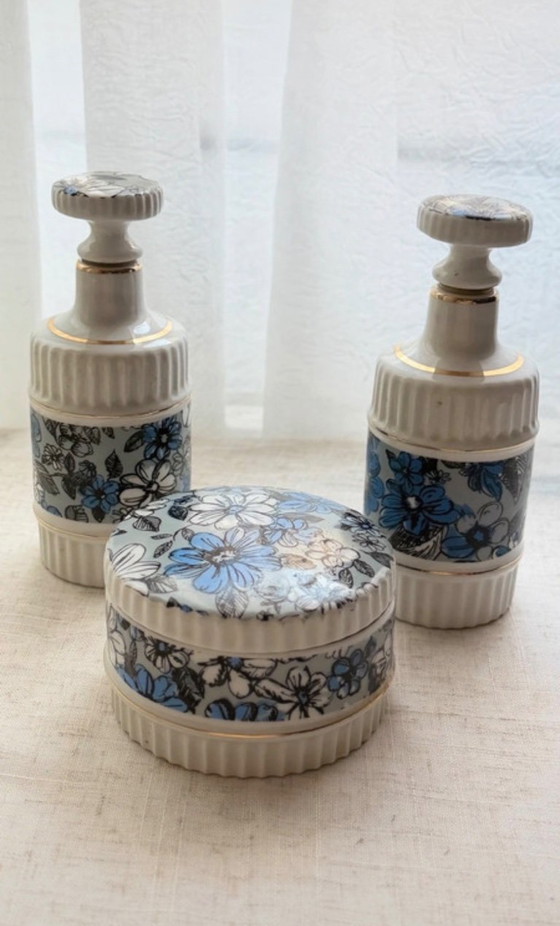 Image 1 of Floral ceramic vanity set, 1970s