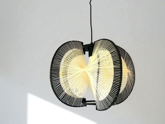 Image 1 of Lámpara colgante portuguesa de madera negra rústica, años 60