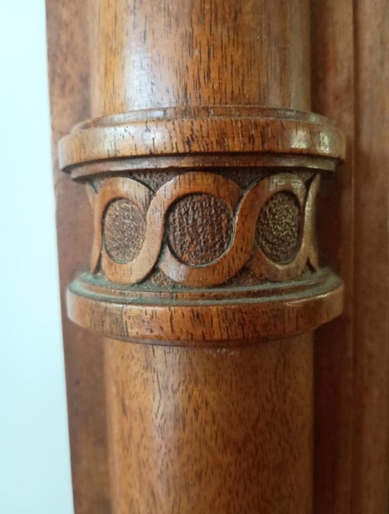 Image 1 of Antiker Hartholzspiegel (Holzschnitzerei) aus Indonesien mit geschliffenem Glas
