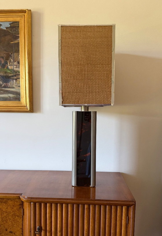 Romeo Rega, Hollywood Regency table lamp, Italy, 1970s, Rattan, Metal, Brown, Mid Century Modern (photo 3 of 15)