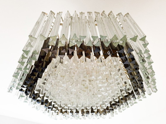 Image 1 of Weelderige kroonluchter van Paolo Venini voor Vivarini, Muranoglas/Prismaglas, Italië, jaren 70, op maat gemaakt