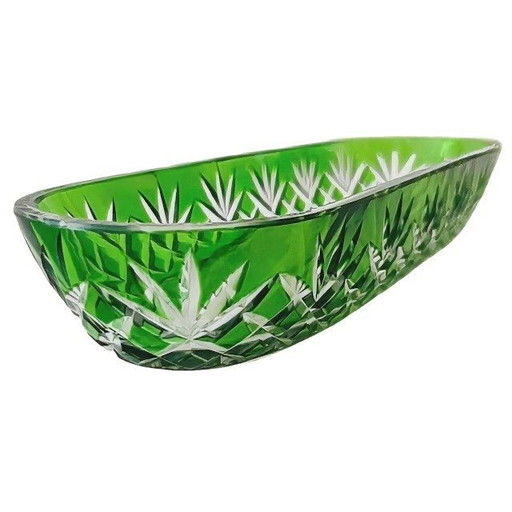 Cuenco vintage de cristal tallado verde esmeralda, años 60