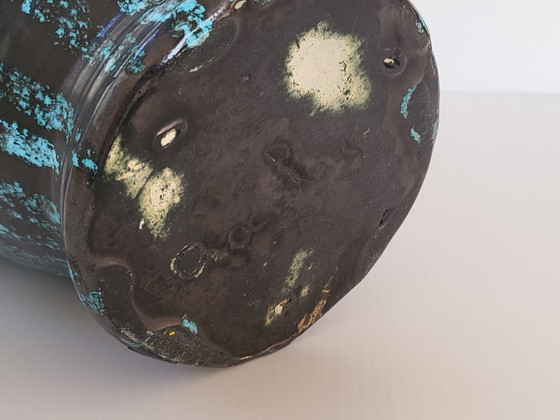 Image 1 of IMPORTANT VINTAGE FRENCH VASE 1960 ACCOLAY CERAMIC BLUE & BLACK 60S 1960S