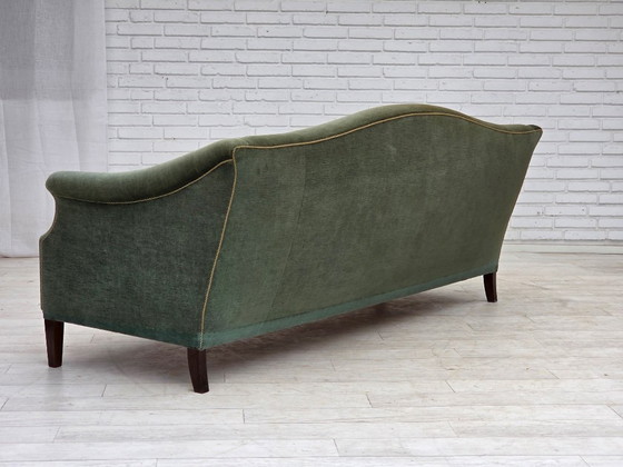 Image 1 of 1960s, 3-Seater Danish Sofa, Green Furniture Velour.