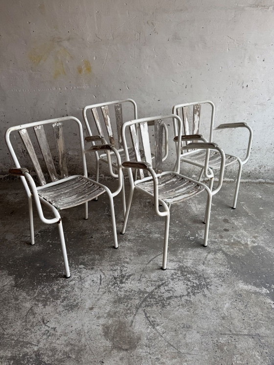 Image 1 of Set di 4 sedie da giardino in metallo vintage - Bianco invecchiato