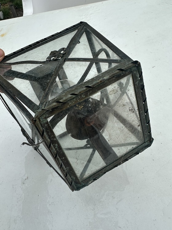 Image 1 of Antieke Franse koperen lantaarn met fleur de lis ornamented