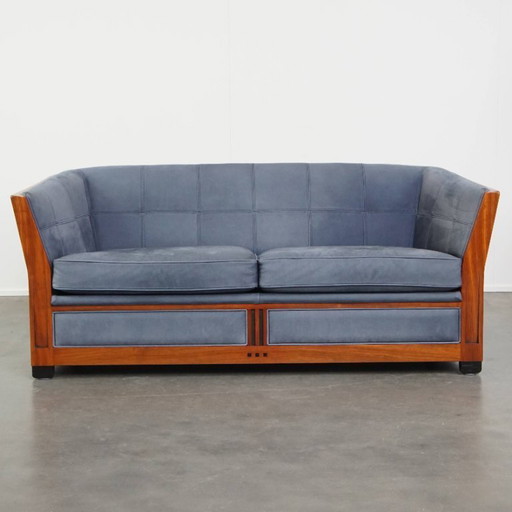 Schuitema Art Deco Design Sofa mit blauem Nubuklederbezug