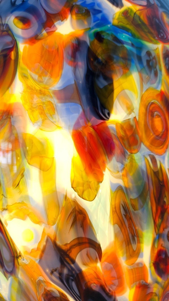 Image 1 of Imposante XL Ilu di Vetro glazen vloerlamp met bonte kleuren en motieven, Millefiori lamp, vintage glazen kleurrijke egg lamp