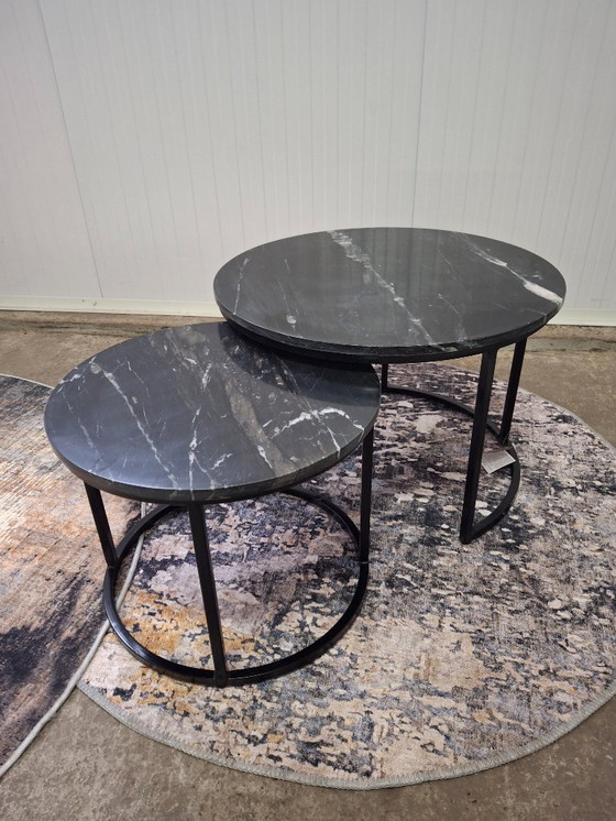 Image 1 of Salontafelset van marmer en metaal, zware uitvoering