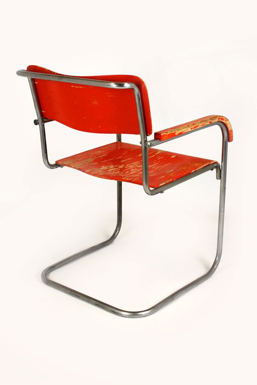 Bauhaus B 34 Cantilever Chair In Plywood And Chrome By Marcel Breuer, 1930S