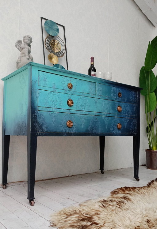 Ancienne commode anglaise en bois "Aqua