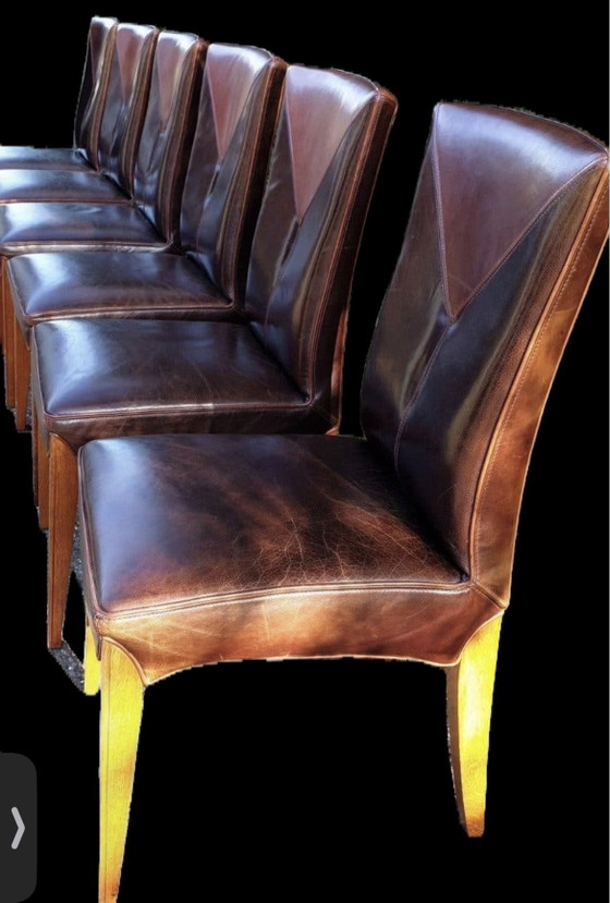 6 Mol & Geurts Leather Dining Chairs, Wood, Brown (photo 3 of 6)