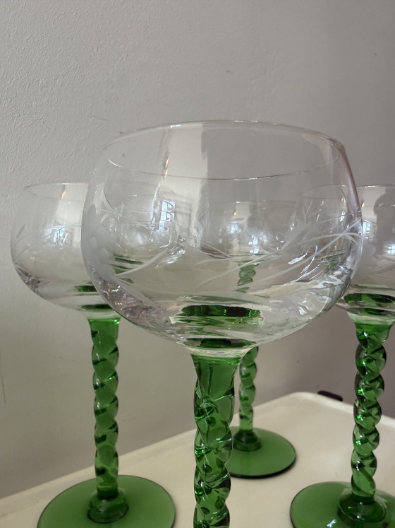 Image 1 of Set di 6 bicchieri da vino con base verde, anni '70
