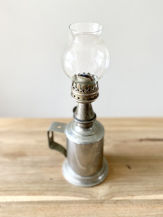 Image 1 of Antique French Pigeon Oil Lamp · 19th Century · Pewter · Original Glass Globe · Genuine Guaranteed
