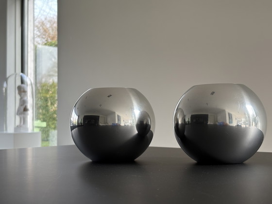 Image 1 of Porte-bougies chauffe-plat vintage Ikea en acier inoxydable Nässjö, lot de deux