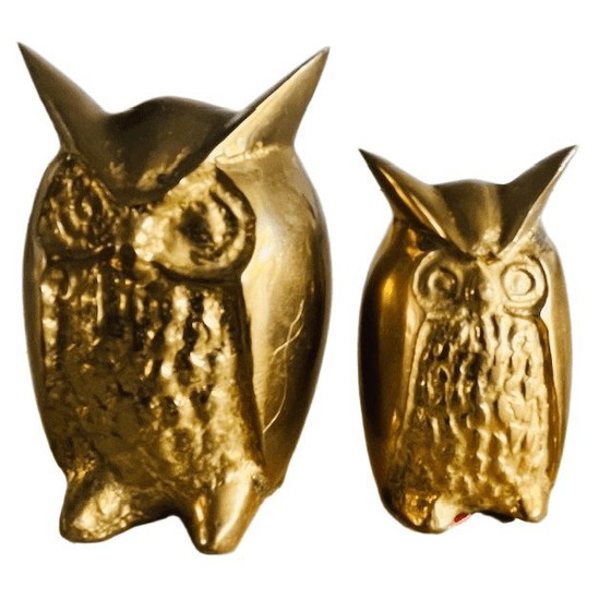 Image 1 of Ensemble de hiboux vintage en laiton doré, années 1960
