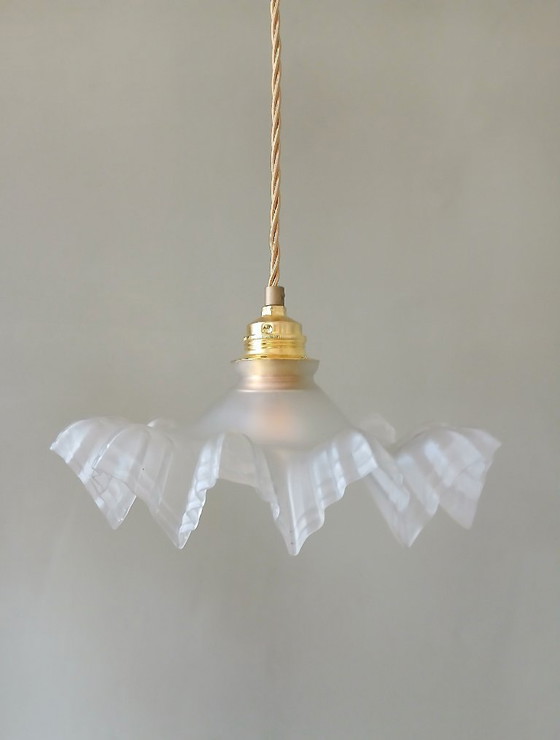 Image 1 of lampada a sospensione francese vintage in vetro smerigliato in stile Clichy