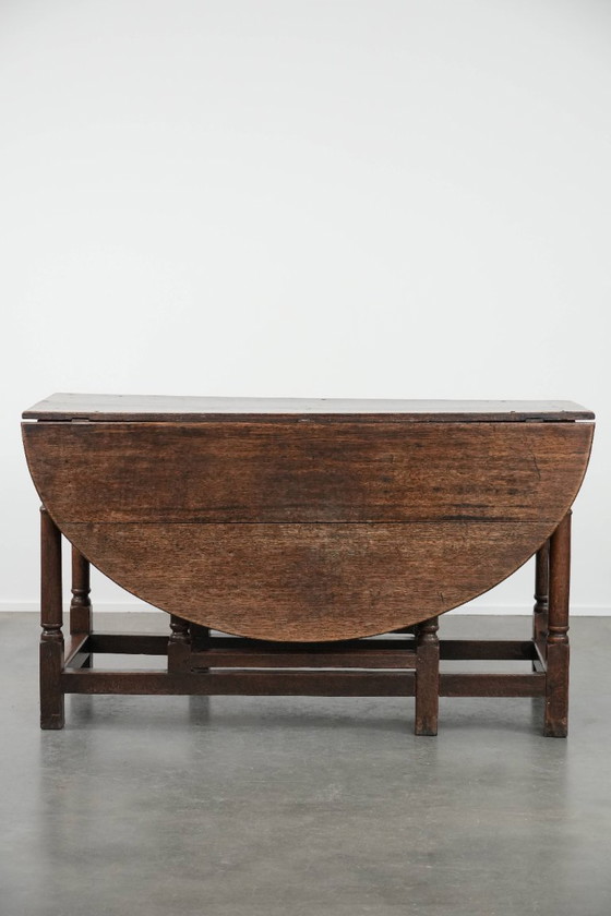 Image 1 of Antico tavolo da pranzo/tavolo a ribalta/tavolo da pranzo in quercia inglese del XVIII secolo