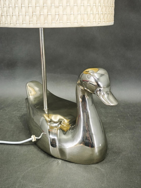 Image 1 of Italian Chrome Duck Table Lamp with Original Shade, 1970s
