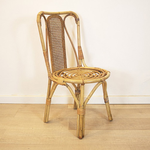 Sedia vintage in vimini e bambù, Spagna, anni &#39;70