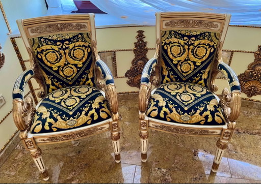 Originele Gianni Versace Home fauteuilset: 2 stoelen + design bijzettafel – Cotton, Wood (photo 2 of 15)