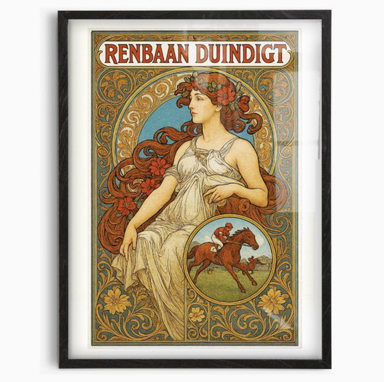 Image 1 of Renbaan Duindigt Race Horse Travel Art Nouveau Print Poster in Frame