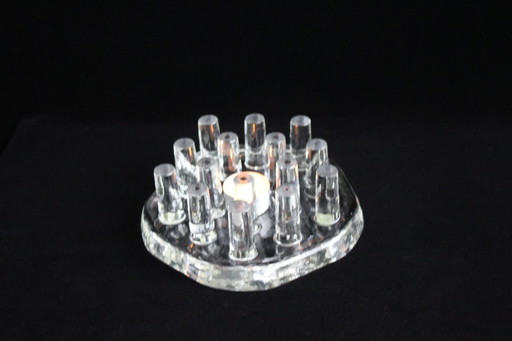 Theelichthouder, glaswarmer, theepotwarmer, rond, zwaar glas, Georgshütte glaskunst