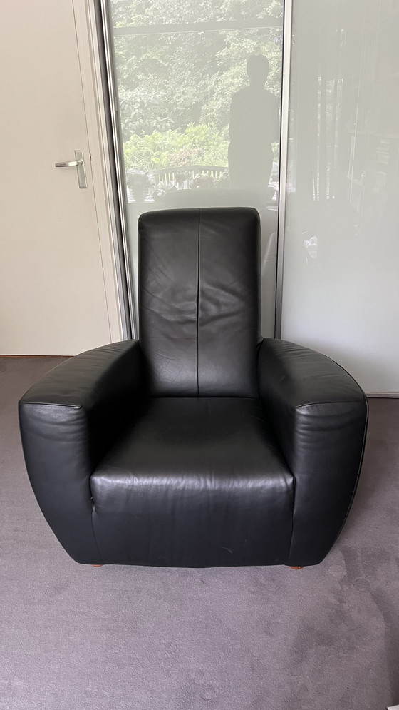Image 1 of Label Longa Fauteuil zwart leren stoel Gerard van den Berg