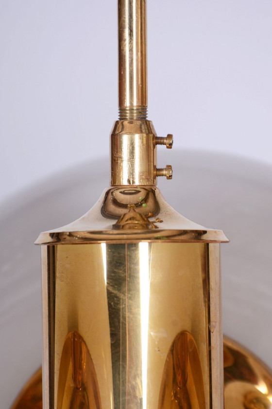 Gerestaureerde kroonluchter uit het midden van de eeuw, door Kamenický Šenov, messing, glas, Tsjechisch, (photo 6 of 11)