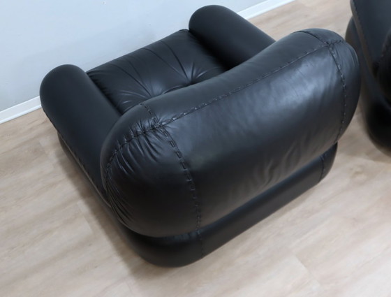 Image 1 of Paar Mobil Girgi Sapporo Sessel, schwarzes Leder, Italien, 1970er Jahre