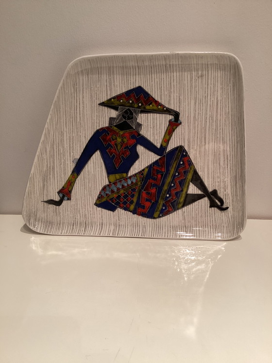 Hand-painted, irregularly shaped plate Italy 1950 – Wall decoration, Ceramic (photo 4 of 5)