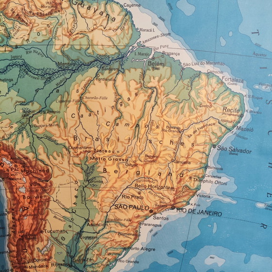 XXL Vintage School Map / Topography of South America / 1950 – Wall decoration, Textile (photo 4 of 10)