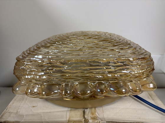 Image 1 of New old stock in doos !  Grote hoogstwaarschijnlijk Glashütte Limburg ?? plafonnière of wandlamp amber glas jaren ‘60/’70