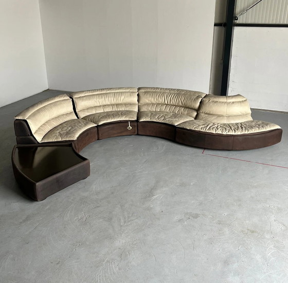 Image 1 of Rare Serpentine Modular 'Bogo' Sofa by Carlo Bartoli for Rossi di Albizzate in Suede and Leather, 1970s Italian Exclusive Design