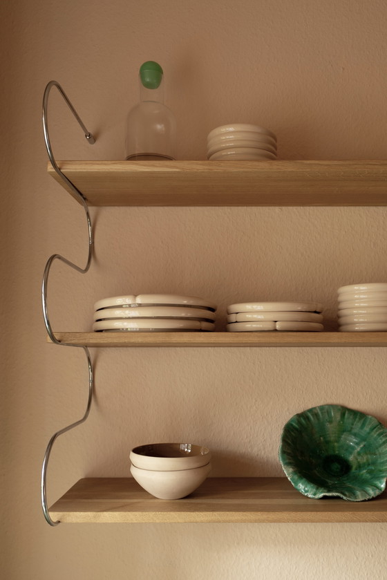 Image 1 of Solid Wood Scandinavian Design Shelf “Onda” // Schneid Studio Chrome Oak