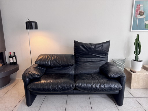 Cassina Maralunga leren bank 2-zits leer Negro