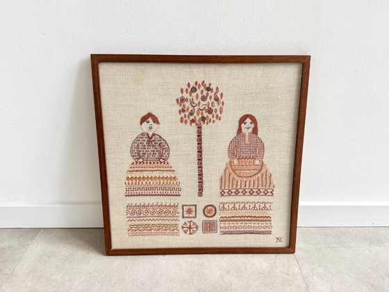 1x Vintage Scandinavian Embroidery Artwork – Textile, Wood (photo 2 of 7)