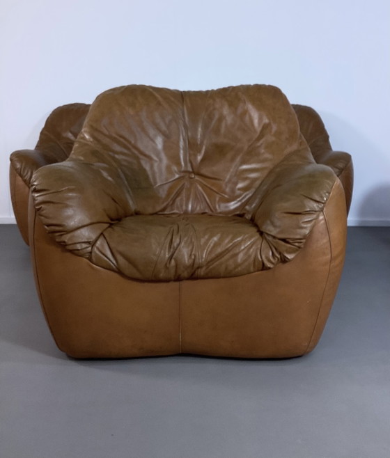 Image 1 of Ensemble de sièges vintage en cuir cognac des années 70, italien et français