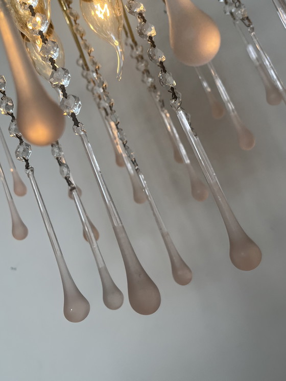Image 1 of XL Vintage Large Pink Teardrop Pears Chandelier Crystal Pendant Lamp