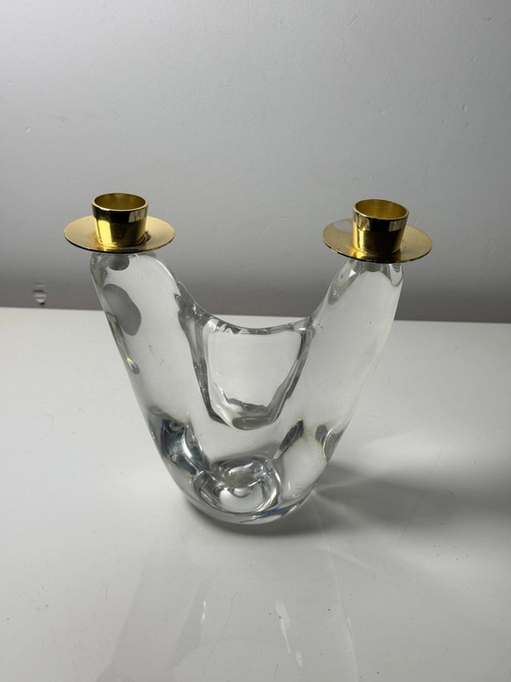 Modernist chandelier in crystal and brass, Schneider Glassworks, 1960., Candle holders, Transparent (photo 2 of 8)
