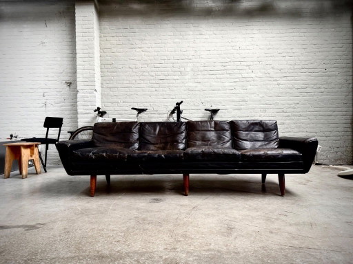 Vintage Zwart Leren Georg Thams Vierzits Design Bank – 3 5 zitsbanken, Leather