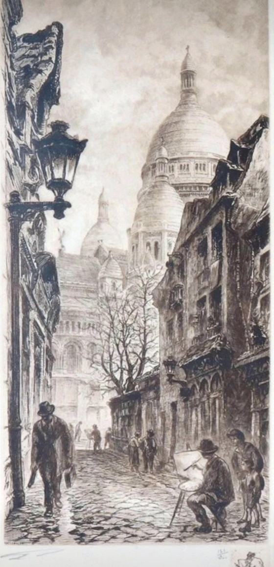 Originele ets van Aimé Edmond Dallemagne, "Rue du Chevalier-de-la-Barre" in Parijs – Litho's & Zeefdrukken (photo 10 of 10)