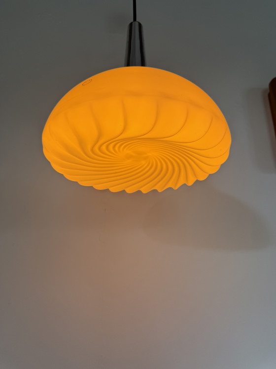 Image 1 of Vintage chrome & opal glass pendant lamp, Peill & Putzler ‘70