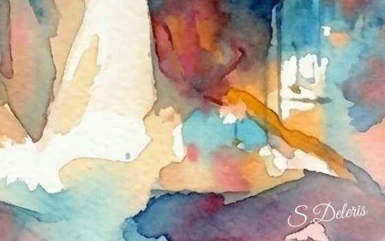 Abstraktes Aquarell / Die Frau Mit Dem Hut / (50x75 Cm) – Wanddekoration, Aluminium, Other, Abstract (photo 3 of 6)