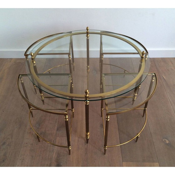 Image 1 of Round vintage Neoclassical Brass Coffee Table, 1970